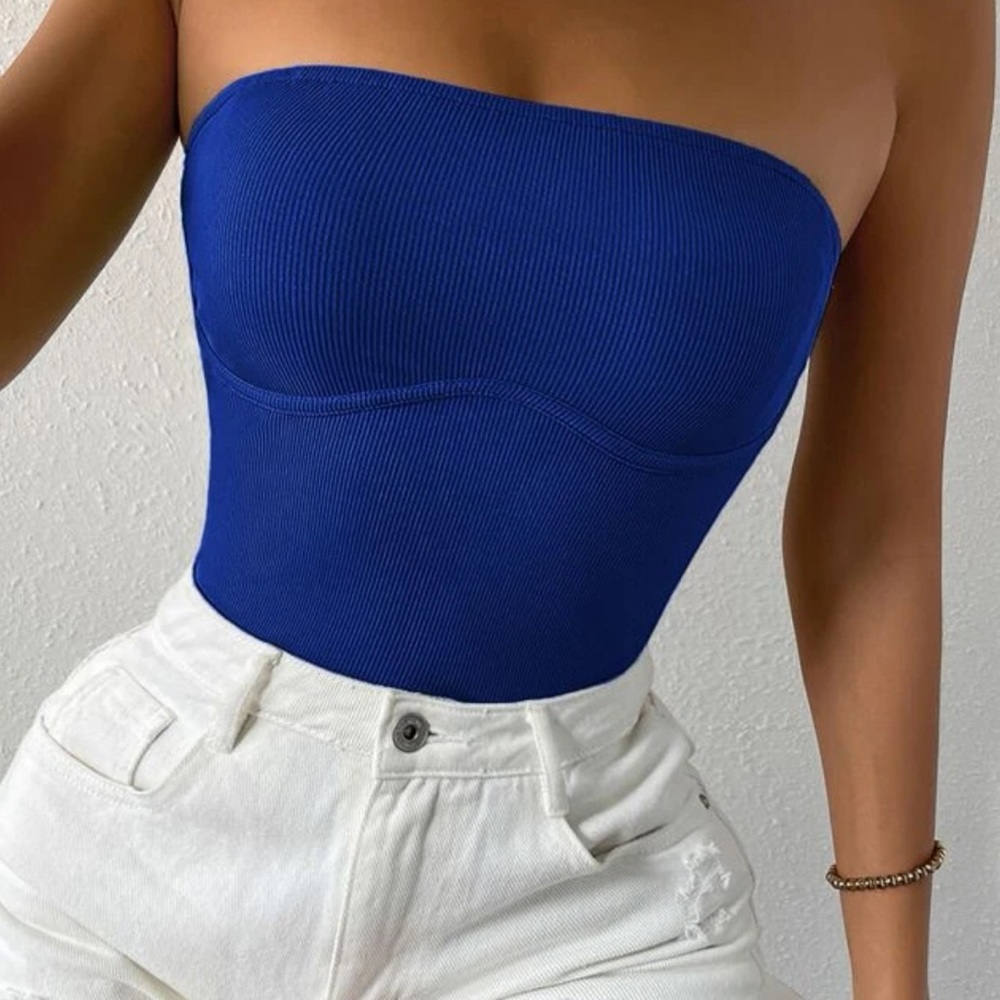 Never worn royal blue ribbed tube top